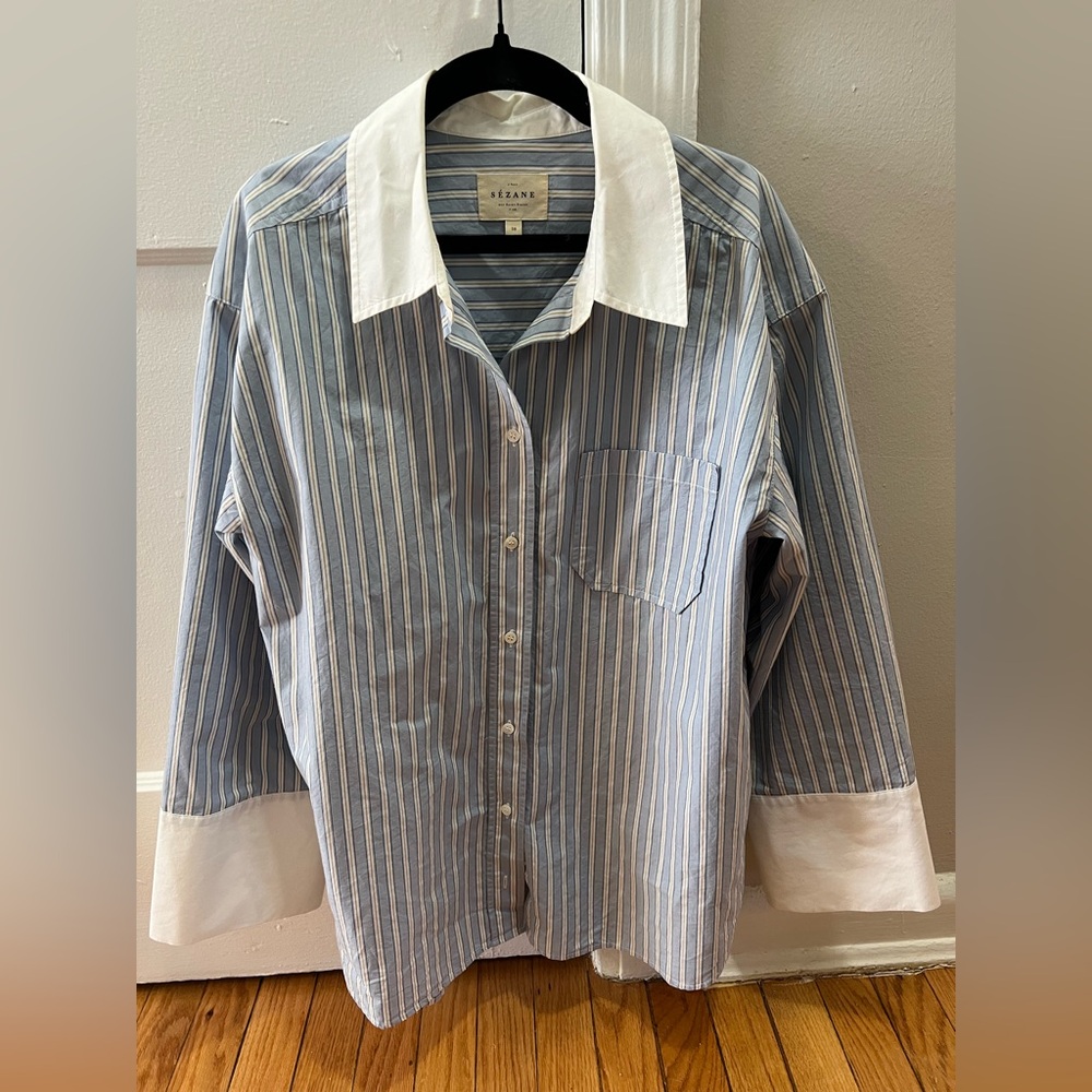 Sezane Striped Blue and White Blouse